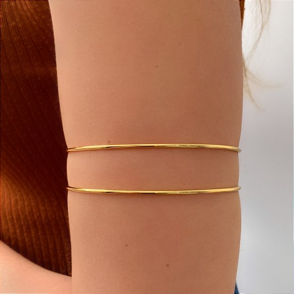 BRACELETE DOIS FIOS LISOS DOURADO AÇO 316L⭐️