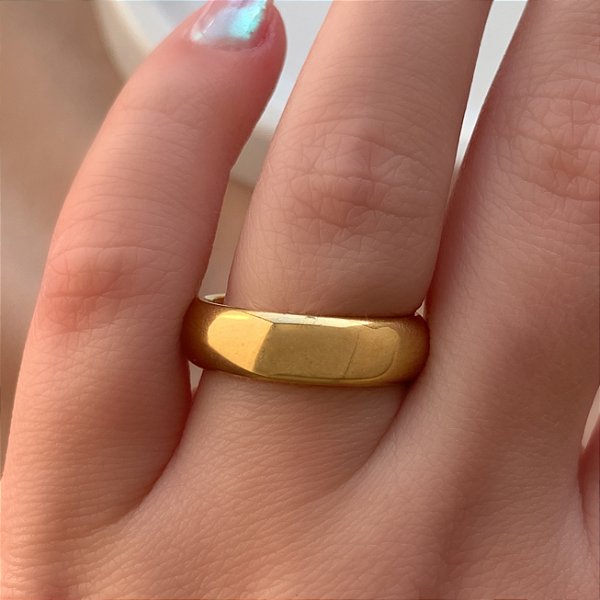 ANEL ALIANÇA GROSSA BOLEADA DOURADO AÇO 316L⭐️