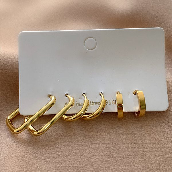 BRINCO KIT ARGOLINHAS FORMATOS LÍVIA DOURADO AÇO 316L⭐️