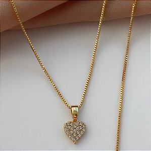 COLAR CORAÇÃO MICRO ZIRCÔNIAS FOLHEADO A PRATA⭐️