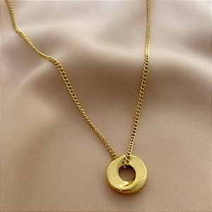 COLAR FITA FINA CÍRCULO ZIRCÔNIAS DOURADO AÇO 316L⭐️